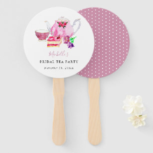 Watercolor Bridal Shower Tea Party Pink Teapot  Hand Fan