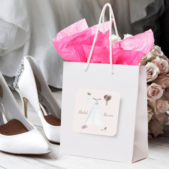 Watercolor Bridal Shower Wedding Set Square Sticker (Creator Uploaded)