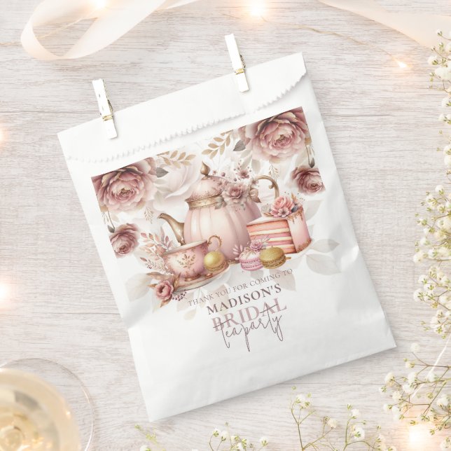 Watercolor Bridal Tea Dusty Pink Custom Favour Bags (Clipped)