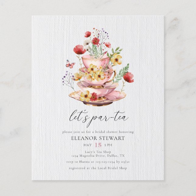 Watercolor Bridal Tea Party Wildflower Invitation (Front)
