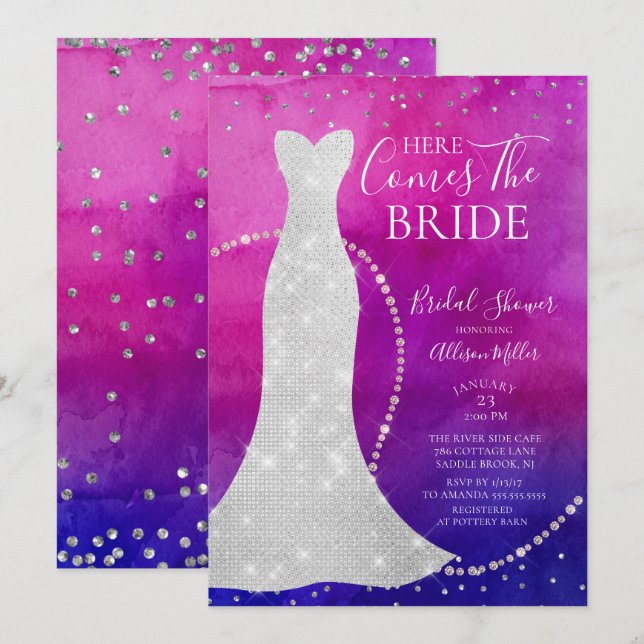 Watercolor Bride Bridal Shower Invitation (Front/Back)