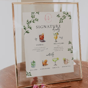 Watercolor   Bride & Groom Signature Drink Bar Poster