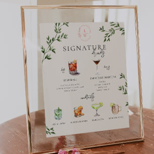 Watercolor Bride & Groom Signature Drink Bar Poster