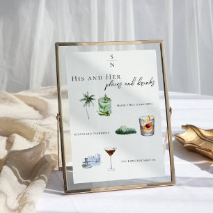 Watercolor Bride & Groom Signature Drink Menu Invitation