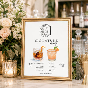 Watercolor Bride & Groom Signature Drink Poster