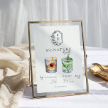Watercolor | Bride & Groom Signature Drink Poster<br><div class="desc">Personalise this sign with the names of the bride and groom and their favourite drink choice. Different cocktail illustrations can be made by request. Add your custom wording to this design by using the "Edit this design template" boxes on the right-hand side of the item or click the blue "Customise...</div>