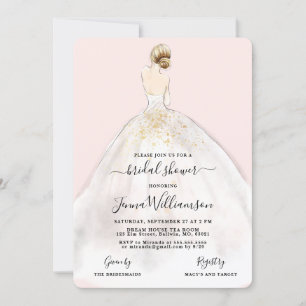 Watercolor Bride in Gown Bridal Shower Invitation