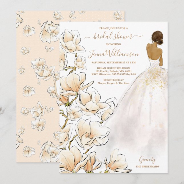 Watercolor Bride Magnolia Bridal Shower Invitation (Front/Back)