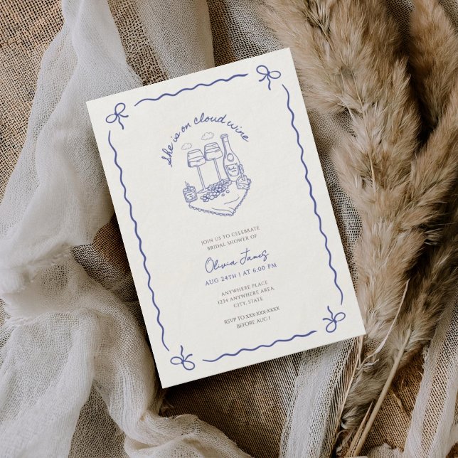 Watercolor bride on cloud wine bridal shower invitation (Creator Uploaded)