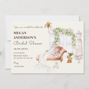 Watercolor Bride room gown bridal shower Invitation