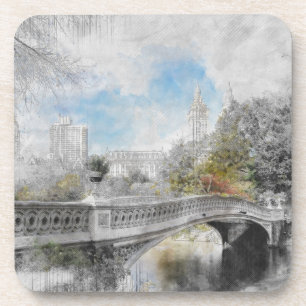 Watercolor bridge in Central Park New York  Coaster
