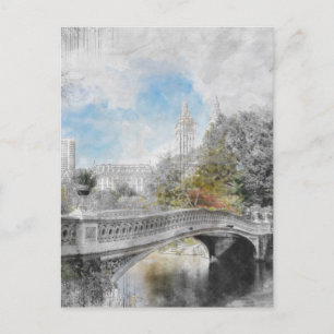 Watercolor bridge in Central Park New York  Postcard