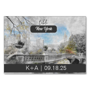 Watercolor bridge in Central Park New York  Table Number