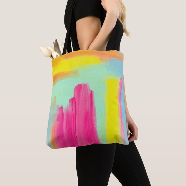Watercolor bright all over print summer tote (Close Up)
