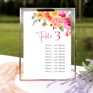 Watercolor Bright Citrus Flower Seating Chart Card