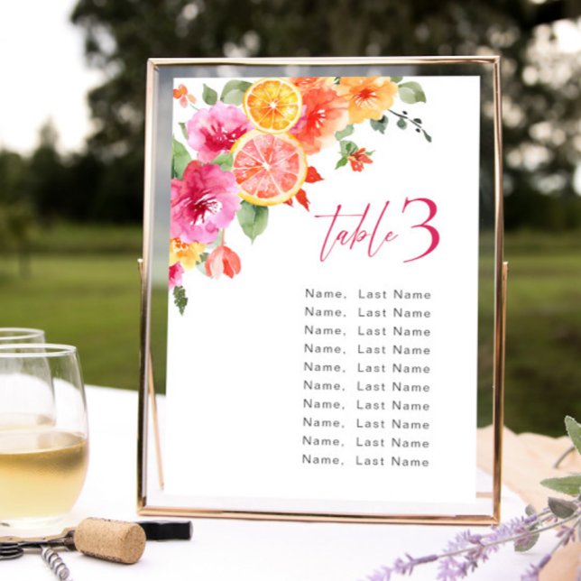 Watercolor Bright Citrus Flower Seating Chart Card (Creator Uploaded)
