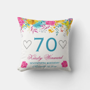 Watercolor Bright Coloured Spring Flowers Birthday Cushion