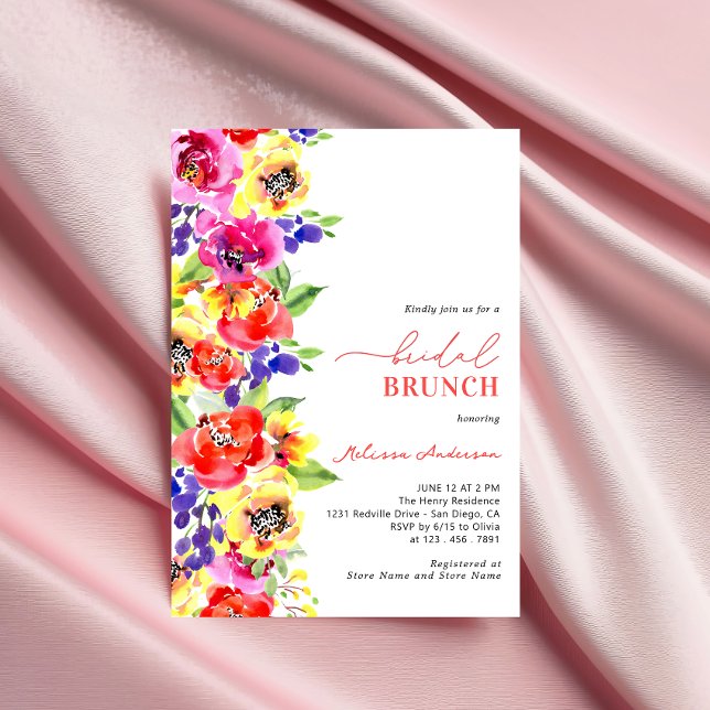 Watercolor Bright Colourful Floral Bridal Brunch Invitation (Creator Uploaded)