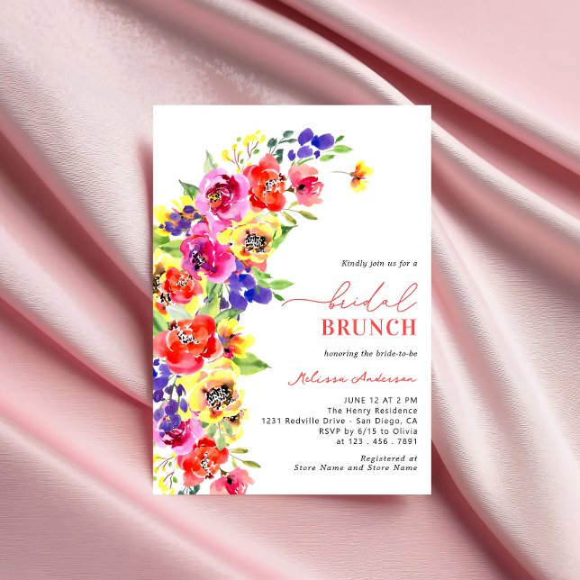 Watercolor Bright Colourful Floral Bridal Brunch Invitation (Creator Uploaded)