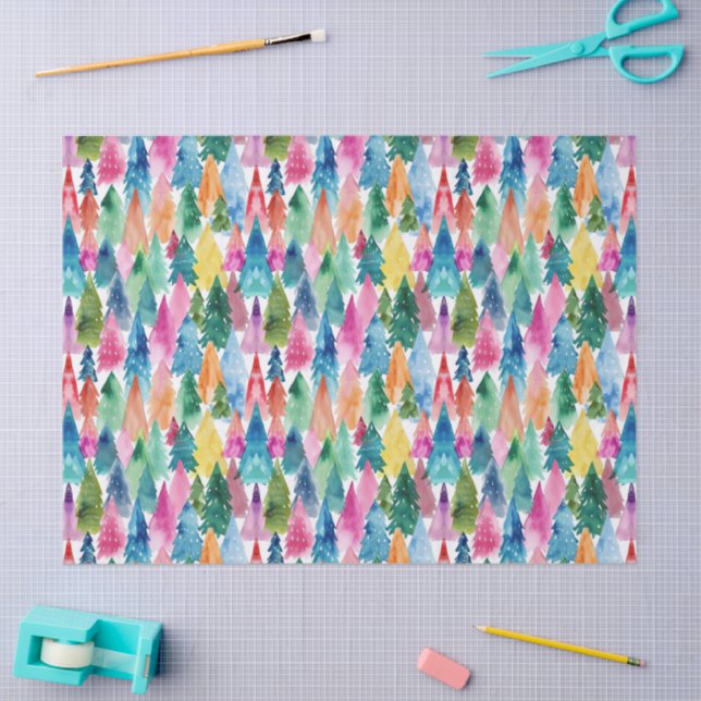 Watercolor Bright Colourful Rainbow Christmas Tree Tissue Paper (Craft)