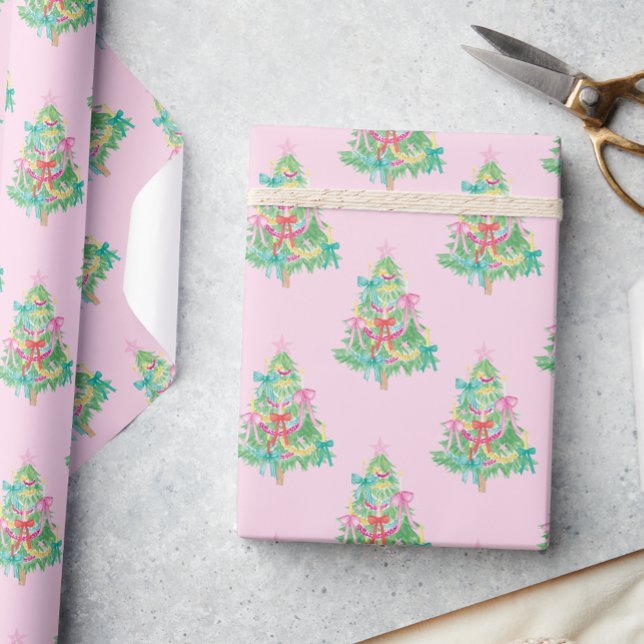 Watercolor Bright Colours Coquette Christmas Tree Wrapping Paper (Creator Uploaded)
