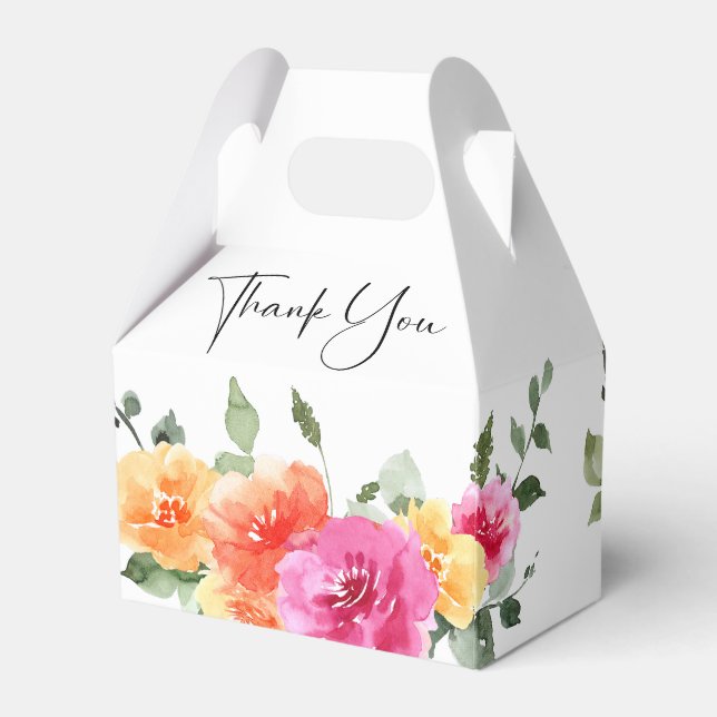 Watercolor Bright Festive Flower Bridal Shower Favour Box (Back Side)