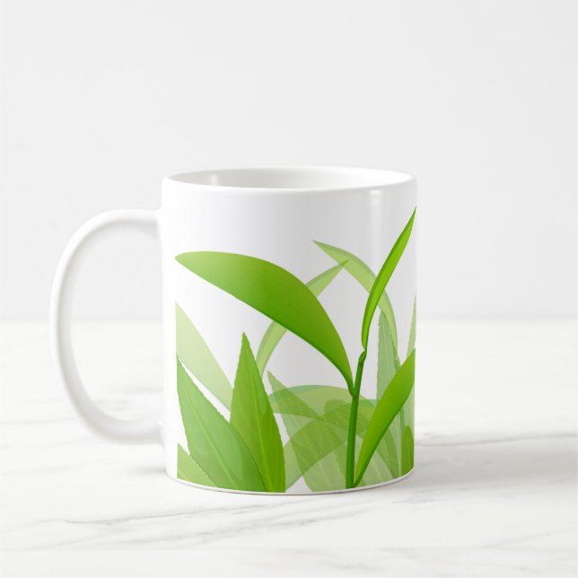 Watercolor bright green leaves  coffee mug (Left)