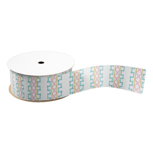 Watercolor Bright Mahjong Bamboo Grosgrain Ribbon (Spool)