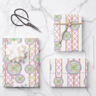 Watercolor Bright Mahjong Medallion Wrapping Paper Sheet