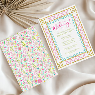 Watercolor Bright Mahjong Tiles & Bamboo Party Invitation