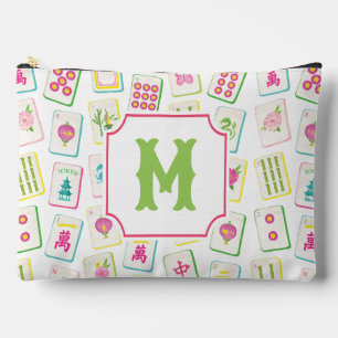 Watercolor Bright Mahjong Tiles Monogram Accessory Pouch