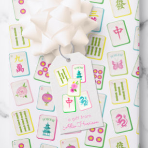 Watercolor Bright Mahjong Tiles Personalized Gift Tags