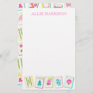Watercolor Bright Mahjong Tiles Personalized Stationery