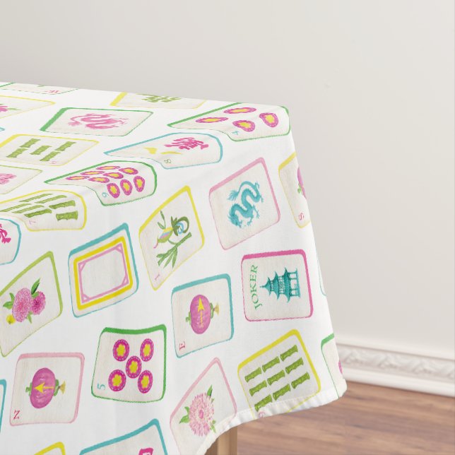 Watercolor Bright Mahjong Tiles Tablecloth (In Situ)