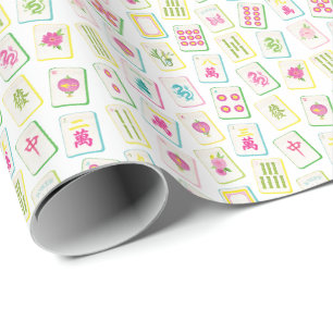 Watercolor Bright Mahjong Tiles Wrapping Paper