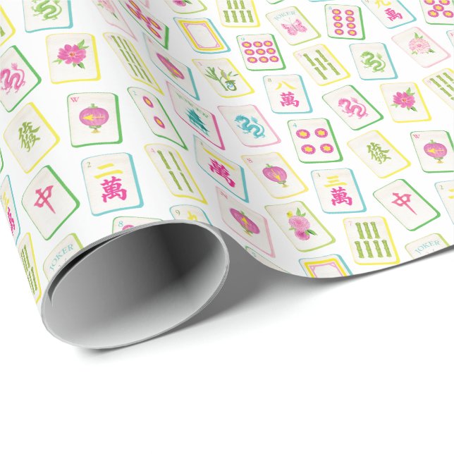 Watercolor Bright Mahjong Tiles Wrapping Paper (Roll Corner)