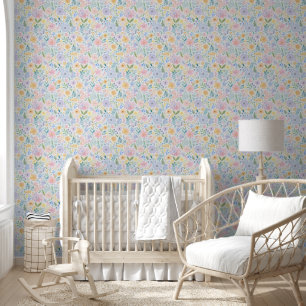 Watercolor Bright Pastel Florals in Pink Purple Wallpaper