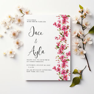 Watercolor bright pink blossom flowers Wedding Invitation