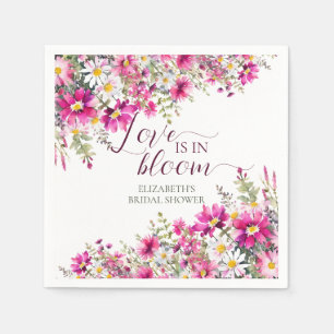 Watercolor Bright Pink Flowers Love is in Bloom Napkin