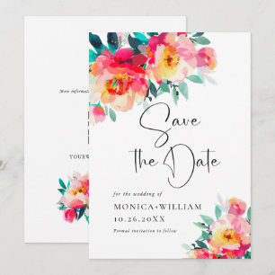 Watercolor Bright Pink Flowers Wedding Wedding Save The Date