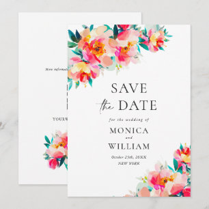 Watercolor Bright Pink Flowers Wedding Wedding Save The Date