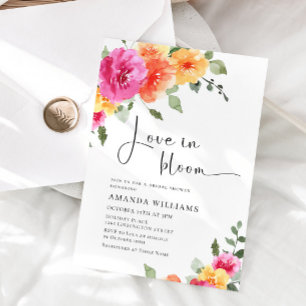 Watercolor Bright Pink Orange Flower Bridal Shower Invitation