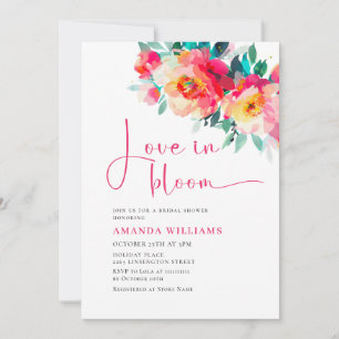 Watercolor Bright Pink Orange Flower Bridal Shower Invitation