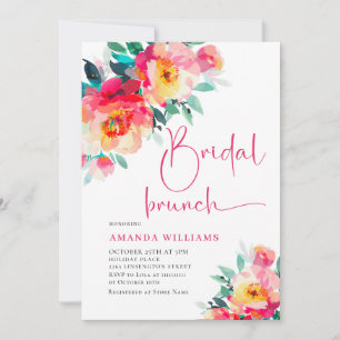 Watercolor Bright Pink Orange Flower Bridal Shower Invitation