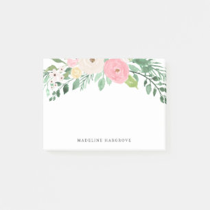 Watercolor Bright Pink & White Floral Personalised Post-it Notes