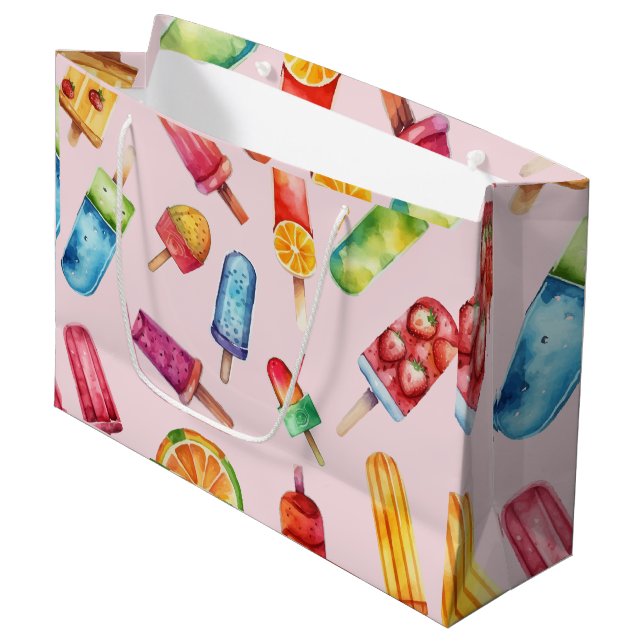 Watercolor Bright Popsicle  Large Gift Bag (Front Angled)