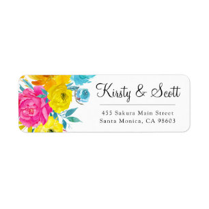 Watercolor Bright Summer Flowers Weddding Address