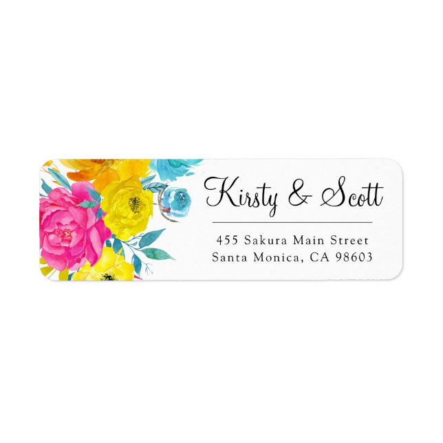 Watercolor Bright Summer Flowers Wedding Address (Front)