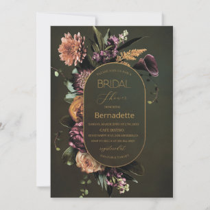  Watercolor Bright tapestry flowers  gold  Bridal  Invitation