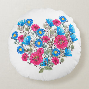 Watercolor bright wildflowers round cushion